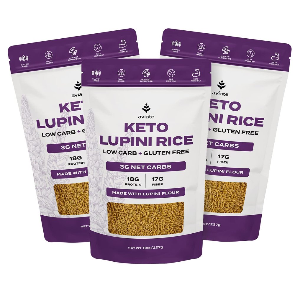 Aviate Keto Rice Orzo - Low Carb (3g Net) Lupini Rice/Pasta, High Protein (18g), Gluten-Free, Made with Lupin Flour, Plant Based Vegan, Keto-friendly - Slim Orzo Pasta (8oz) (Pack of 3)