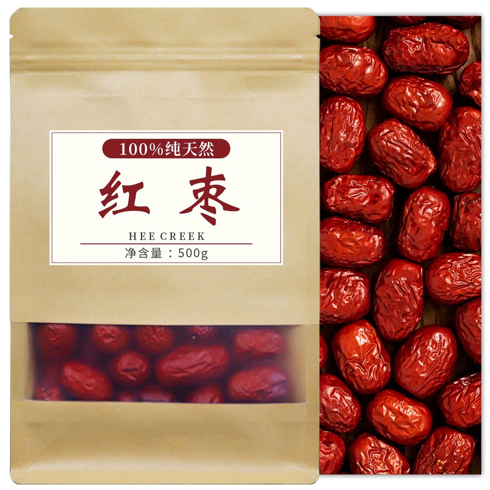 Hee Creek Chinese Jujube Dates 500g (1.1LB) dried red date High Grade Dried Red Dates Fruit Jujubes Healthy Dried Fruit Superfood Snack, No Preservatives, Vegan, Kosher, Sweet Crispy Small Core  