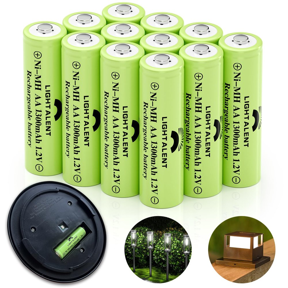 Lightalent Rechargeable Solar AA 1300mAh Batteries for Outdoor Solar Lights