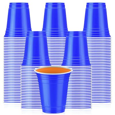 Sabary 100 Pack 12oz Valentine Plastic Cups St. Patricks Day Heavy Duty Drinking Disposable Cups with Lines for Beverage Holiday Camping Barbecues Birthday Party Outdoor Picnic(Blue)