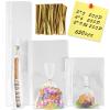 650 PCS Clear Flat Cellophane Treat Bags, 3x5",4x6",9.84x2" Cellophane Bags with Ties, Clear Gift Bags for Party Favors, Pretzel Rods, Bakery, Cookies, Candies, Dessert view 1