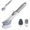 2pcs Long-handled pot washing brush with automatic dishwashing detergent, dishwashing brush with replaceable brush head, kitchen cleaning brush with comfortable grip, brush cutlery, stovetop, tabletop view 1