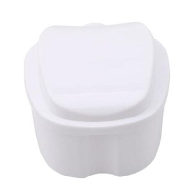 DAMAJI Denture Bath Case Cup Box Holder Storage Soak Container with Strainer Basket for Travel False Teeth Storage (White)