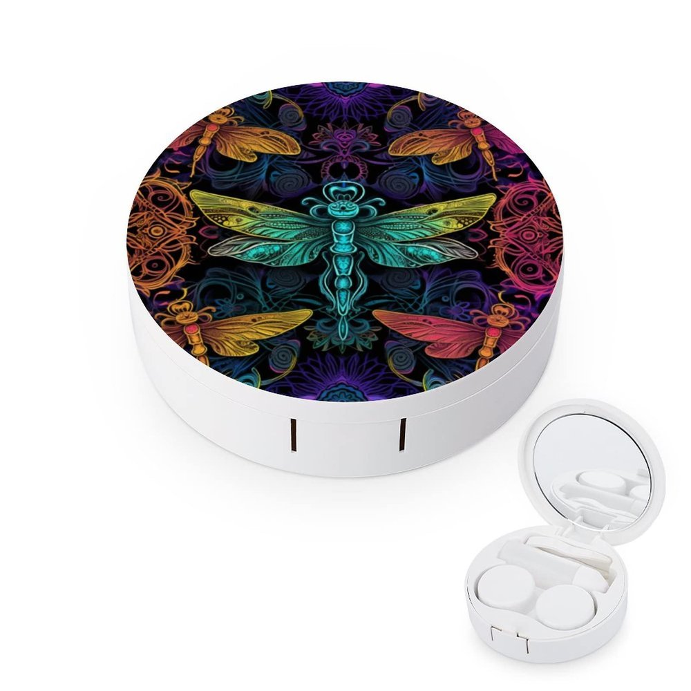 VHPVHP Contact Lenses Case Kit, Dragonfly Mandala Contact Lens Case with Mirror,Portable Contact Box Travel Kit with Tweezers Remover for Outdoor And Office Daily Use