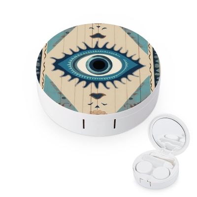 VHPVHP Contact Lenses Case Kit, Evil Eye Tribal Boho Retro Contact Lens Case with Mirror,Portable Contact Box Travel Kit with Tweezers Remover for Outdoor And Office Daily Use