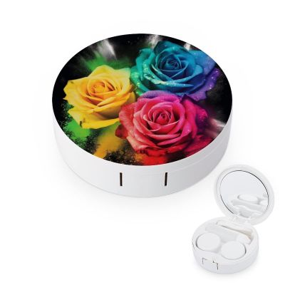 VHPVHP Contact Lenses Case Kit, Rose Flower Rainbow Contact Lens Case with Mirror,Portable Contact Box Travel Kit with Tweezers Remover for Outdoor And Office Daily Use