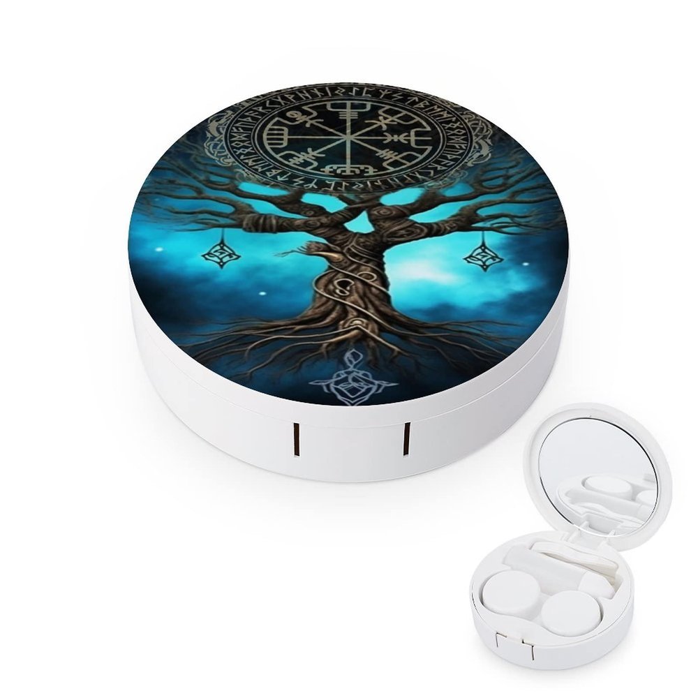 VHPVHP Contact Lenses Case Kit, Tree of Life Viking Contact Lens Case with Mirror,Portable Contact Box Travel Kit with Tweezers Remover for Outdoor And Office Daily Use