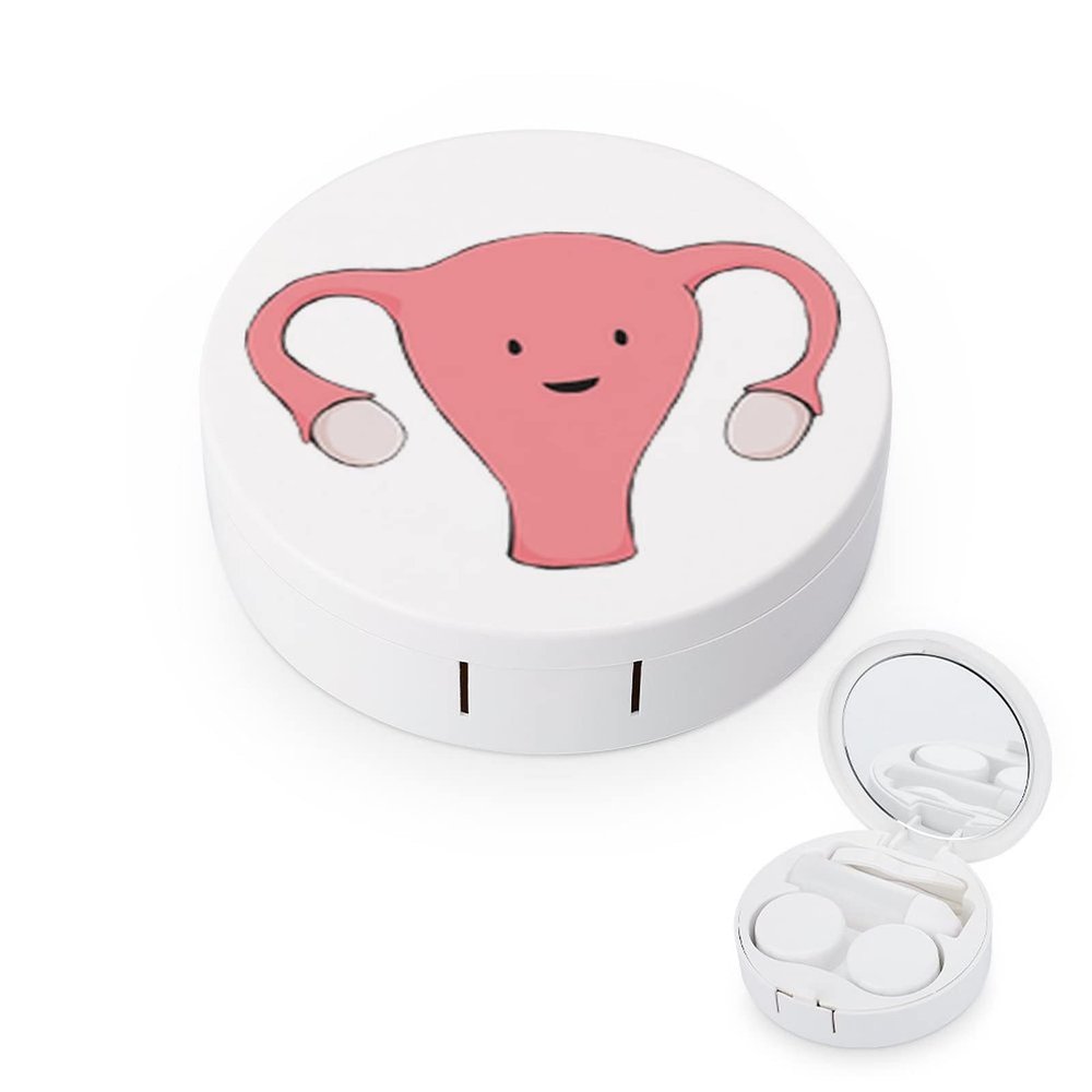 VHPVHP Contact Lenses Case Kit, Cute Uterus Contact Lens Case with Mirror,Portable Contact Box Travel Kit with Tweezers Remover for Outdoor And Office Daily Use