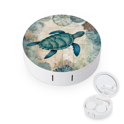 VHPVHP Contact Lenses Case Kit, Sea Turtle Contact Lens Case with Mirror,Portable Contact Box Travel Kit with Tweezers Remover for Outdoor And Office Daily Use