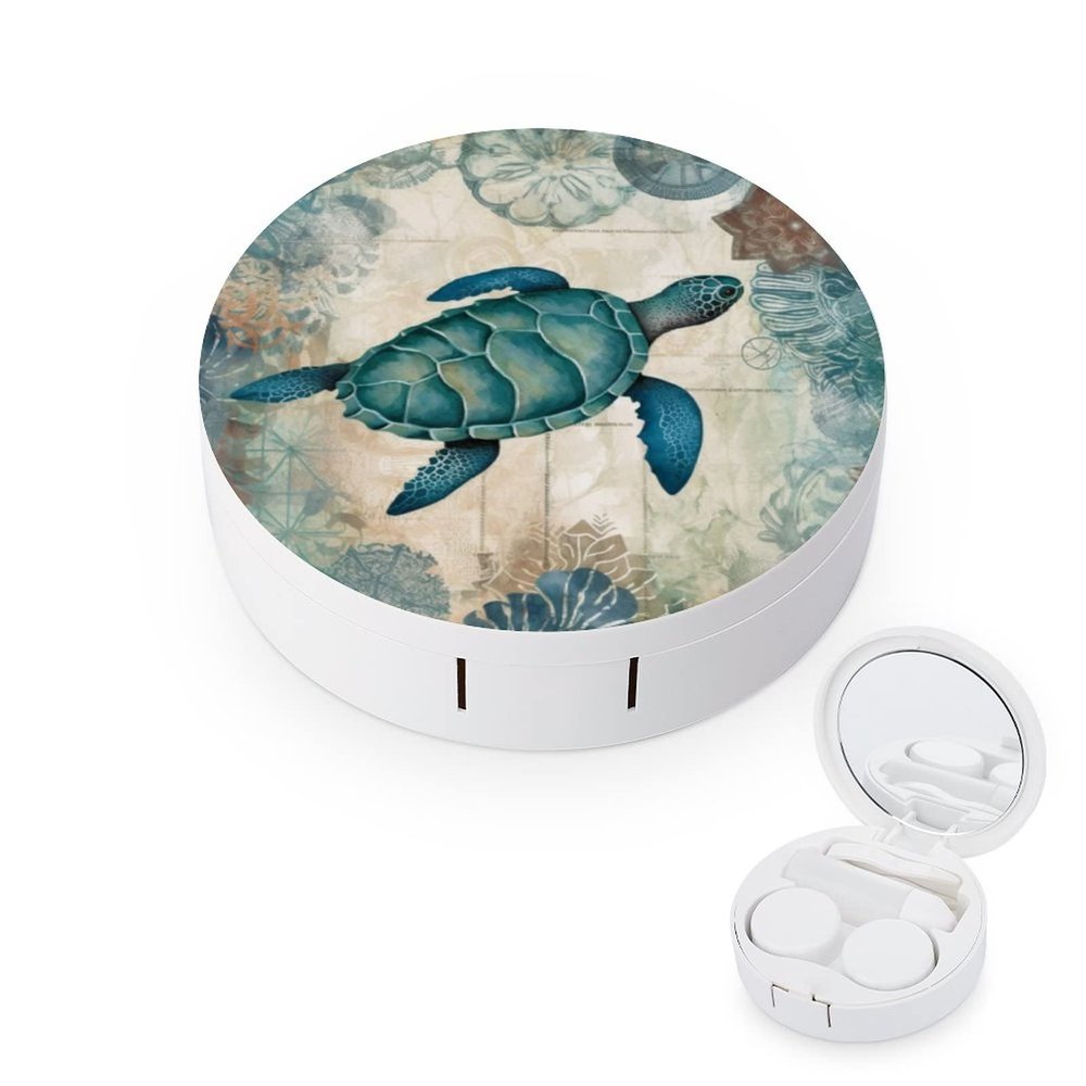 VHPVHP Contact Lenses Case Kit, Sea Turtle Contact Lens Case with Mirror,Portable Contact Box Travel Kit with Tweezers Remover for Outdoor And Office Daily Use