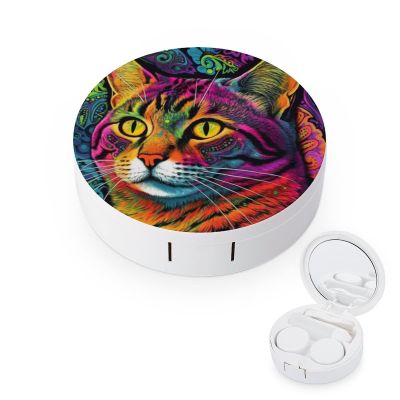 VHPVHP Contact Lenses Case Kit, Colorful Gaze Cat Contact Lens Case with Mirror,Portable Contact Box Travel Kit with Tweezers Remover for Outdoor And Office Daily Use