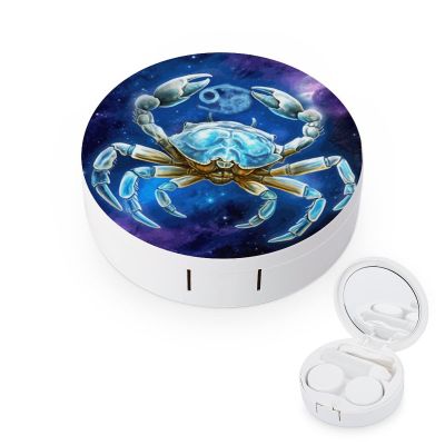 VHPVHP Contact Lenses Case Kit, Starry Sky Cancer Zodiac Sign Contact Lens Case with Mirror,Portable Contact Box Travel Kit with Tweezers Remover for Outdoor And Office Daily Use