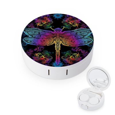 VHPVHP Contact Lenses Case Kit, Dragonfly Floral Psychedelic Contact Lens Case with Mirror,Portable Contact Box Travel Kit with Tweezers Remover for Outdoor And Office Daily Use