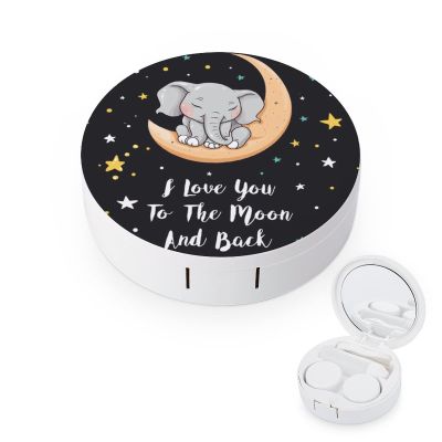 VHPVHP Contact Lenses Case Kit, Elephant I Love You to The Moon And Back Contact Lens Case with Mirror,Portable Contact Box Travel Kit with Tweezers Remover for Outdoor And Office Daily Use
