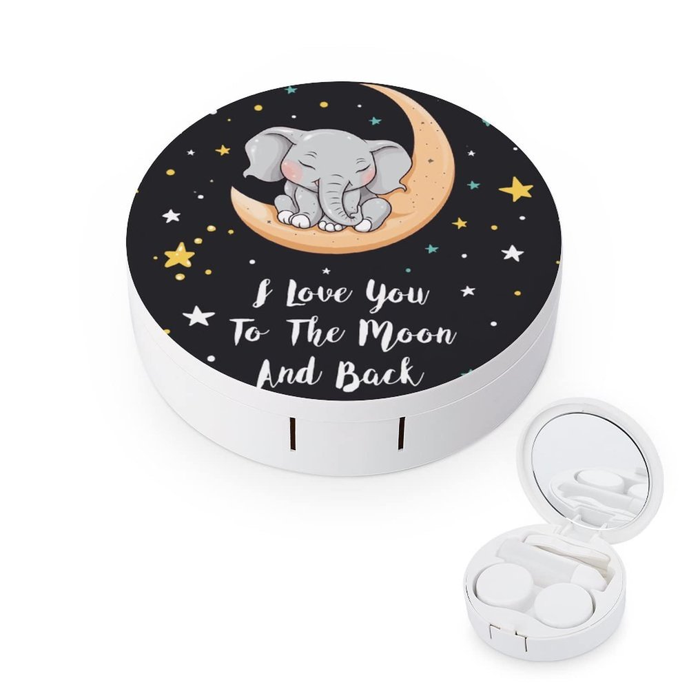 VHPVHP Contact Lenses Case Kit, Elephant I Love You to The Moon And Back Contact Lens Case with Mirror,Portable Contact Box Travel Kit with Tweezers Remover for Outdoor And Office Daily Use
