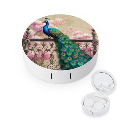 VHPVHP Contact Lenses Case Kit, Peacock Contact Lens Case with Mirror,Portable Contact Box Travel Kit with Tweezers Remover for Outdoor And Office Daily Use