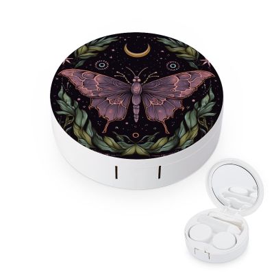 VHPVHP Contact Lenses Case Kit, Butterfly Aesthetic Moon Contact Lens Case with Mirror,Portable Contact Box Travel Kit with Tweezers Remover for Outdoor And Office Daily Use