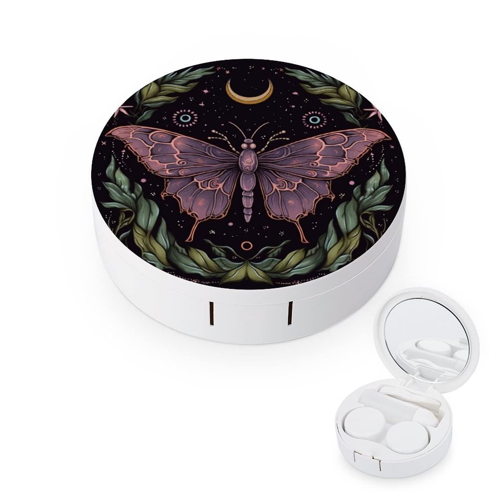 VHPVHP Contact Lenses Case Kit, Butterfly Aesthetic Moon Contact Lens Case with Mirror,Portable Contact Box Travel Kit with Tweezers Remover for Outdoor And Office Daily Use