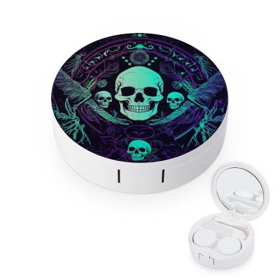 VHPVHP Contact Lenses Case Kit, Skull Trippy Psychedelic Contact Lens Case with Mirror,Portable Contact Box Travel Kit with Tweezers Remover for Outdoor And Office Daily Use
