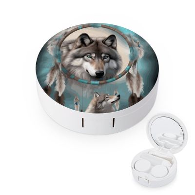 VHPVHP Contact Lenses Case Kit, Wolf Dream Catcher Contact Lens Case with Mirror,Portable Contact Box Travel Kit with Tweezers Remover for Outdoor And Office Daily Use