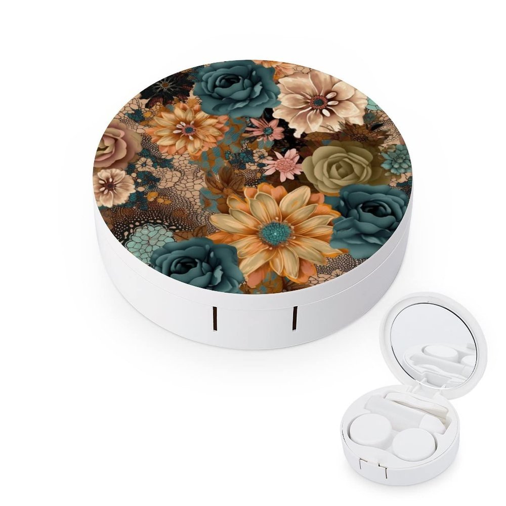 VHPVHP Contact Lenses Case Kit, Boho Floral Paisley Contact Lens Case with Mirror,Portable Contact Box Travel Kit with Tweezers Remover for Outdoor And Office Daily Use