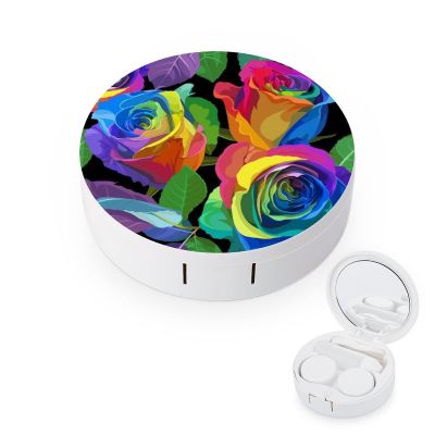 VHPVHP Contact Lenses Case Kit, Rose Flower Rainbow Colorful Contact Lens Case with Mirror,Portable Contact Box Travel Kit with Tweezers Remover for Outdoor And Office Daily Use
