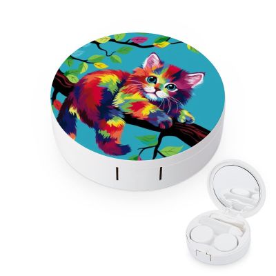 VHPVHP Contact Lenses Case Kit, Colorful Cat And Butterflies Contact Lens Case with Mirror,Portable Contact Box Travel Kit with Tweezers Remover for Outdoor And Office Daily Use