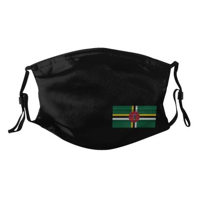 Flag of Dominica Face Mask Washable Reusable Adults Breathable with 2 Filters Black