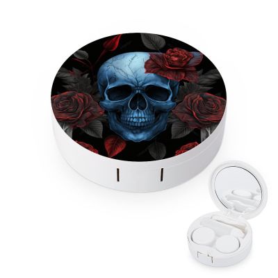 VHPVHP Contact Lenses Case Kit, Skull Blue Rose Contact Lens Case with Mirror,Portable Contact Box Travel Kit with Tweezers Remover for Outdoor And Office Daily Use