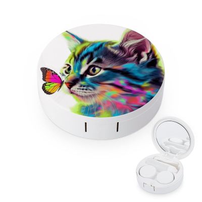 VHPVHP Contact Lenses Case Kit, Colorful Cats And Butterflies Contact Lens Case with Mirror,Portable Contact Box Travel Kit with Tweezers Remover for Outdoor And Office Daily Use