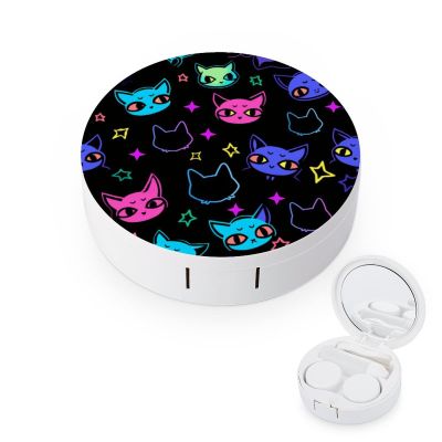 VHPVHP Contact Lenses Case Kit, Cute Cat Contact Lens Case with Mirror,Portable Contact Box Travel Kit with Tweezers Remover for Outdoor And Office Daily Use