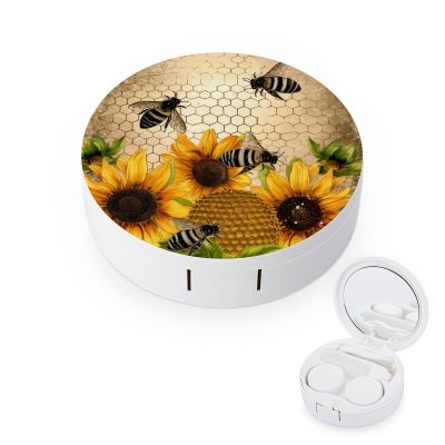 VHPVHP Contact Lenses Case Kit, Vintage Sunflowers Contact Lens Case with Mirror,Portable Contact Box Travel Kit with Tweezers Remover for Outdoor And Office Daily Use