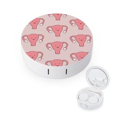 VHPVHP Contact Lenses Case Kit, Cute Uterus Pattern Contact Lens Case with Mirror,Portable Contact Box Travel Kit with Tweezers Remover for Outdoor And Office Daily Use
