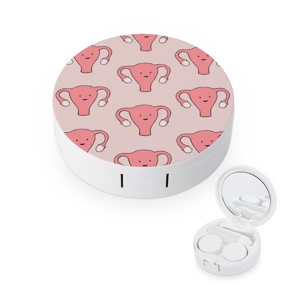 VHPVHP Contact Lenses Case Kit, Cute Uterus Pattern Contact Lens Case with Mirror,Portable Contact Box Travel Kit with Tweezers Remover for Outdoor And Office Daily Use