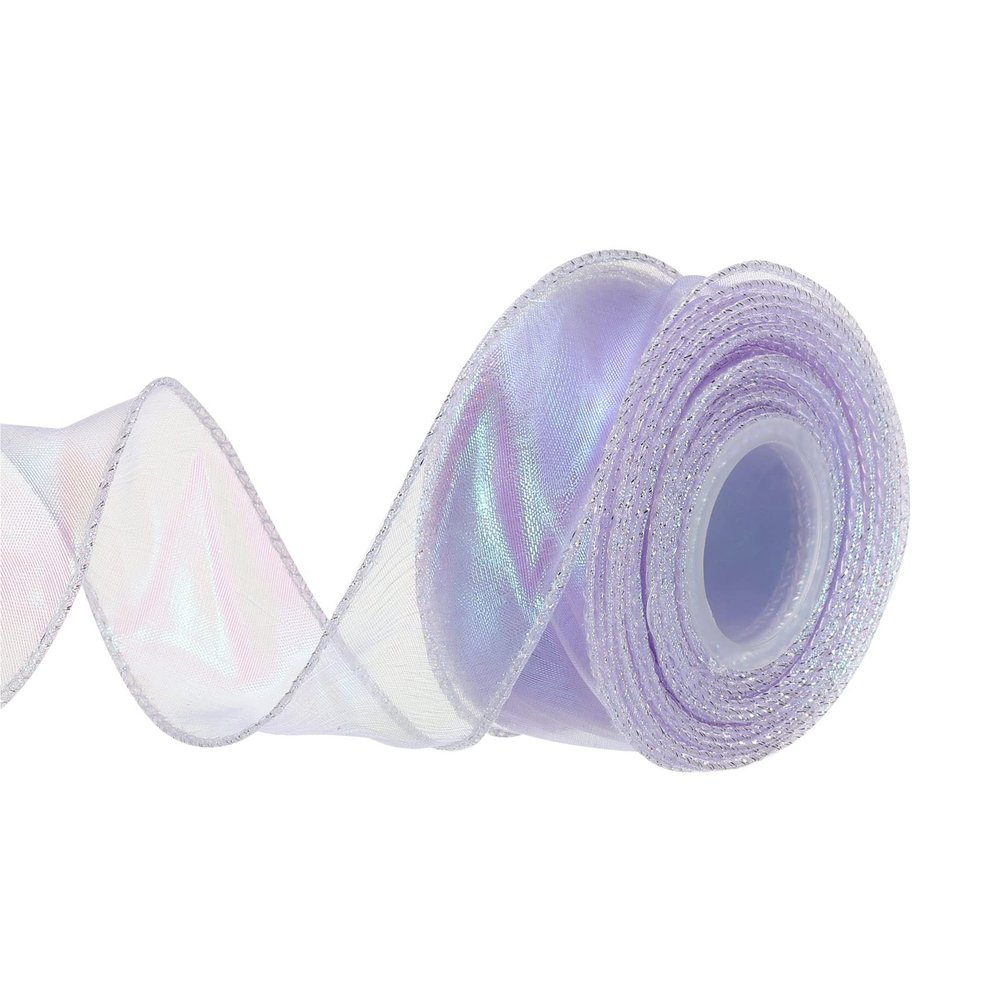 MECCANIXITY 1 1/2" Wide Sparkly Sheer Wired Organza Ribbon Pastel Shimmer Iridescent Chiffon Ribbons 10 Yard Lavender Purple for Gift Wrapping Bouquet Wedding Bows