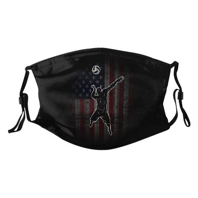 USA Flag Volleyball Face Mask Washable Reusable Adults Breathable with 2 Filters Black