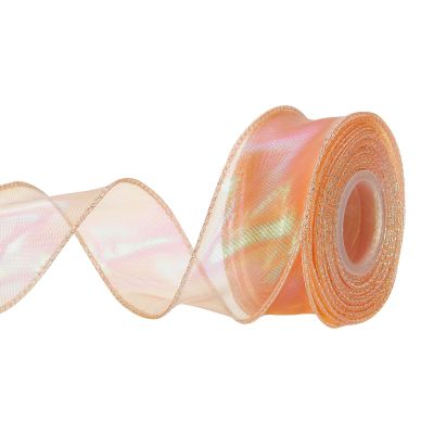 MECCANIXITY 1 1/2" Wide Sparkly Sheer Wired Organza Ribbon Pastel Shimmer Iridescent Chiffon Ribbons 10 Yard Orange for Gift Wrapping Bouquet Wedding Bows