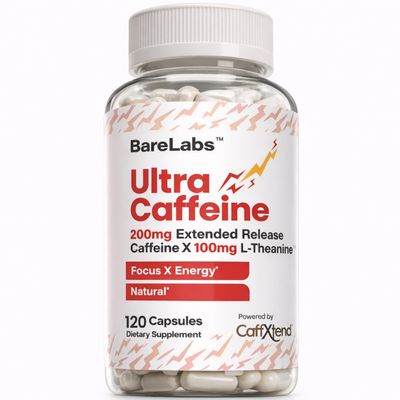 BareLabs Extended Release Caffeine Pills + Caffeine L-Theanine + Focus & Energy Supplement + No Jitters, No Crash + Natural - 120 Capsules