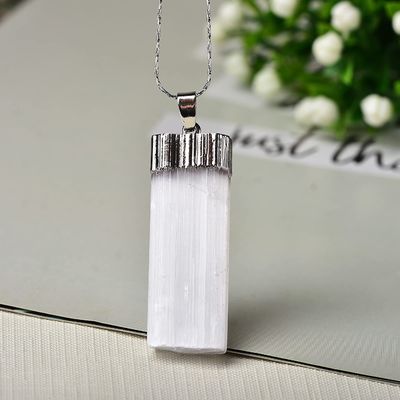 1 Natural Selenite Gypsum Pendant, Rock Mineral Specimen, Jewelry, DIY Gift, Souvenir,Selenite Silver,1pcs