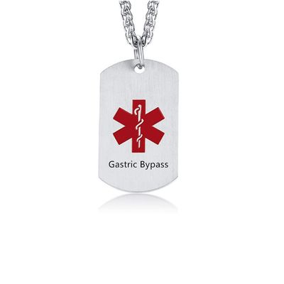 AMRECH Medical Alert ID Pendant Necklace for Men Women Gastric Bypass Stainless Steel Emergency Identification Dog Tag Necklaces Health Alert Monitoring Systems