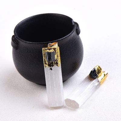 1 Natural Selenite Gypsum Pendant, Rock Mineral Specimen, Jewelry, DIY Gift, Souvenir,Tourmaline,1pcs