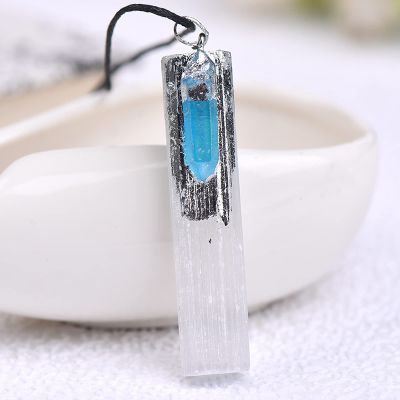 1 Natural Selenite Gypsum Pendant, Rock Mineral Specimen, Jewelry, DIY Gift, Souvenir,Sky Blue,1pcs