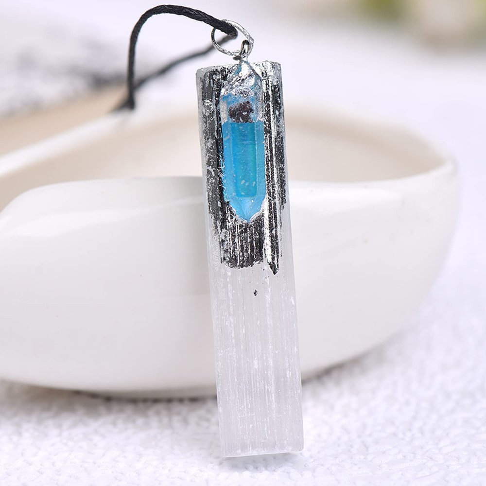 1 Natural Selenite Gypsum Pendant, Rock Mineral Specimen, Jewelry, DIY Gift, Souvenir,Sky Blue,1pcs