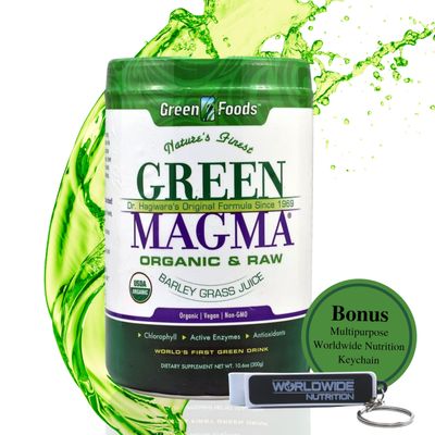 Worldwide Nutrition Green Foods, Green Magma Organic, Digestive Enzymes, Fiber Supplement & Whole Foods -10.6 Ounce Protein Powder Multi Purpose Key Chain