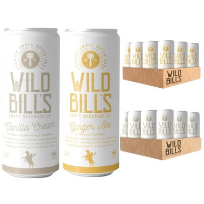 Wild Bill's Vanilla Cream and Ginger Ale Soda Bundle, Classic Craft Soda Pop Soft Drinks, Sodas Made with Pure Cane Sugar, Caffeine Free, NO High Fructose Corn Syrup, Gluten Free, Vegan, 12 Oz 24 Pack
