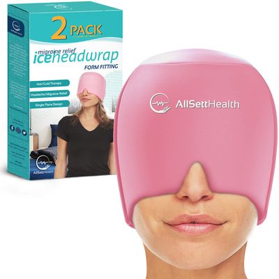 2 Pack Migraine Relief Ice Head Wrap Headache and Migraine Hat | Cold Gel Head Ice Pack with Face and Eye Mask Compress for Cooling Migraine Relief - Pink 2 Pack