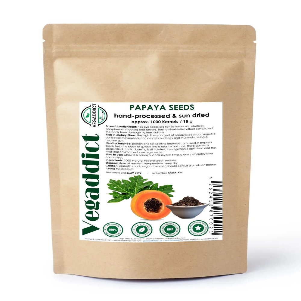 100% Natural Sun Dried Papaya Seeds | High Papain & Carpain Content | No Additives | Vegan | Laboratory Tested | Gluten & Lactose Free | Ethycally sourced | (approx 1000 seeds)