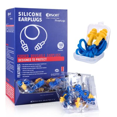 Dison 100Pairs Silicone Ear Plugs, 32dB Corded Reusable Earplugs for Hearing Protection, Noise Reduction for Shooting Range, Work, Travel