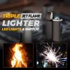 Triple Jet Flame Lighter - USB Electric, Portable, Refillable Butane Lighter - 3 Flame, Windproof - Unique Birthday Gifts for Men, Dad, Husband (Yellow) view 4