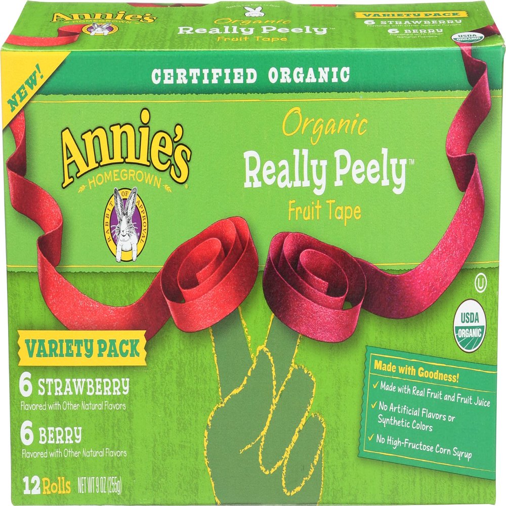 Annie's Homegrown Organic Really Peely Fruit Tape Snack, Strawberry & Berry Flavor, Gluten Free & Non-GMO, Variety Pack, 12 Rolls, 9 Ounce (Pack of 6)